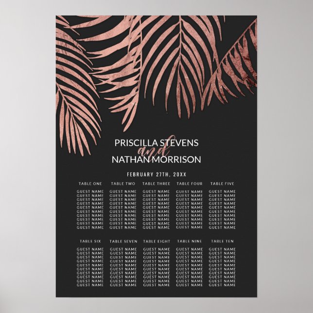 Póster Gráfico de asientos negros de la palma de oro Rosa (Frente)