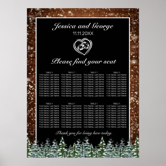 Póster Gráfico de asientos para Bodas de madera y bosques (Frente)