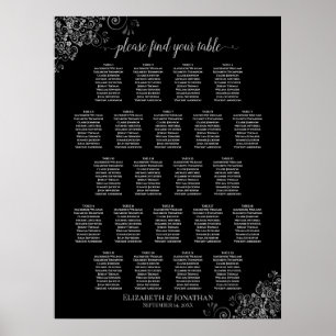 Póster Gráfico de asientos para Bodas de mesa negro y pla