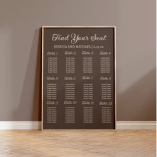 Póster Gráfico de Asientos para Recepción de Boda Marrón