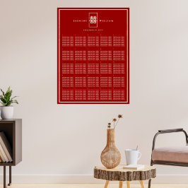 Póster Gráfico de Asientos Rojo para Boda China Doble Fel