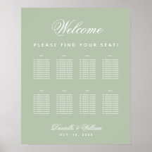 Gráfico de Asientos Simple Verde para Boda Sage 8 