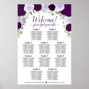Póster Gráfico de asientos vertical de 10 mesas con rosas