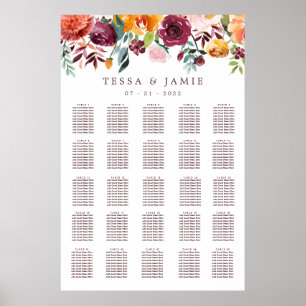 Póster Gráfico de asientos XL del Boda floral Paprika Bur