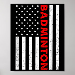 Póster Gráfico de bandera de EE. UU. de bádminton jugador