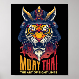 Póster Gráfico de boxeo tailandés muay samurai tigre tail