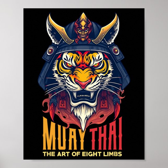 Póster Gráfico de boxeo tailandés muay samurai tigre tail (Frente)
