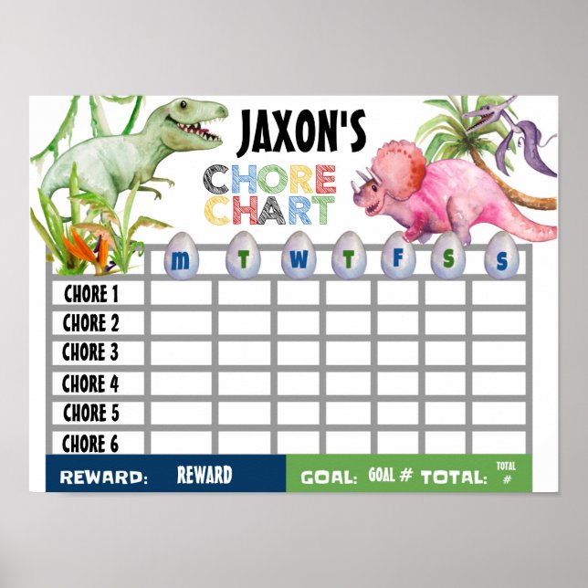 PÓSTER GRÁFICO DE CHORE, GRÁFICO DE NIÑOS, DINOSAUR (Frente)