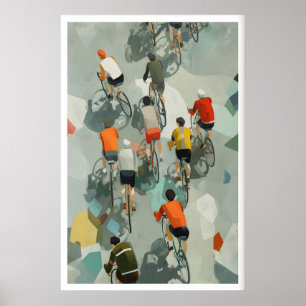 Póster gráfico de ciclismo - Vista aérea con veloc