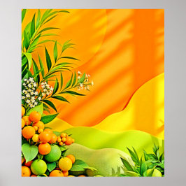 Póster Gráfico de cítricos y hojas