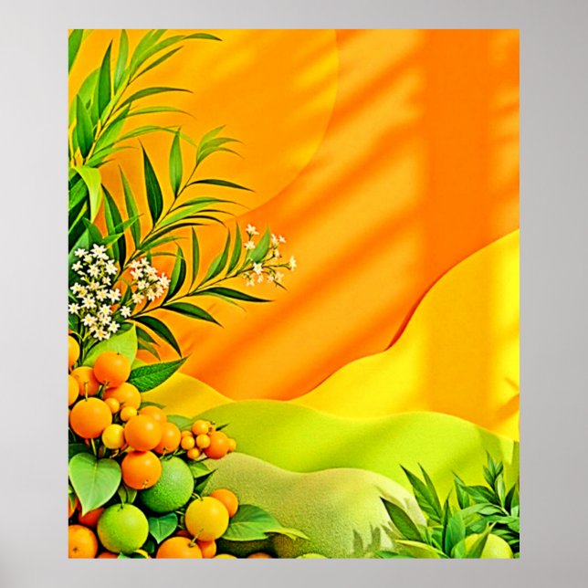 Póster Gráfico de cítricos y hojas (Frente)