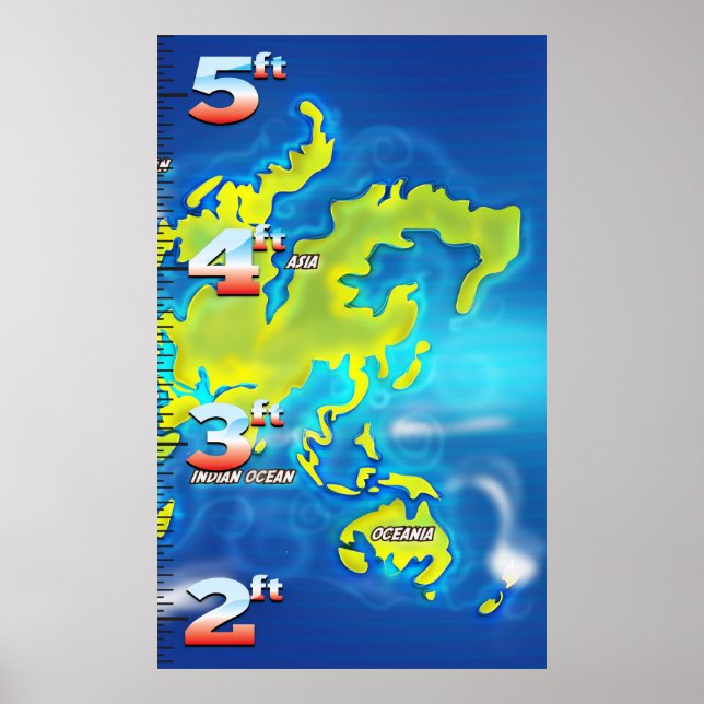 Póster Gráfico de crecimiento del mapa de la Tierra inund (Frente)