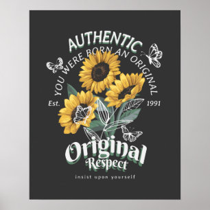 Póster Gráfico de girasoles y mariposas