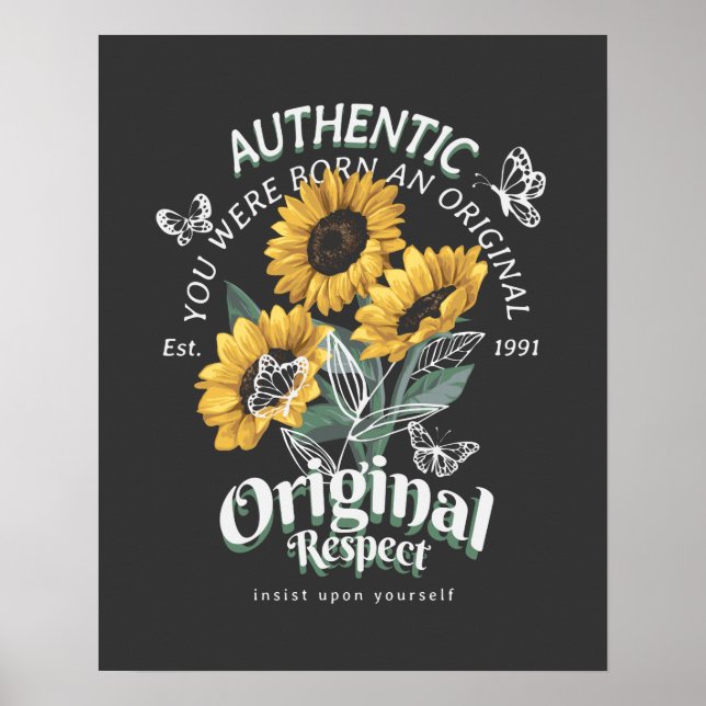 Póster Gráfico de girasoles y mariposas (Frente)