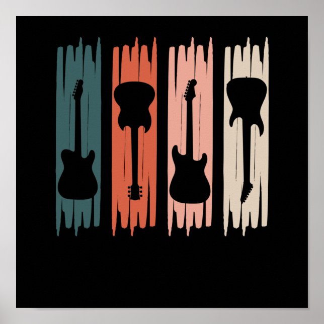 Póster Gráfico de guitarrista retro jugador de música (Frente)