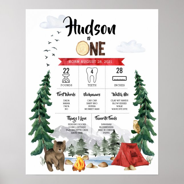 Póster Gráfico de hitos del primer cumpleaños de Un Campi (Frente)
