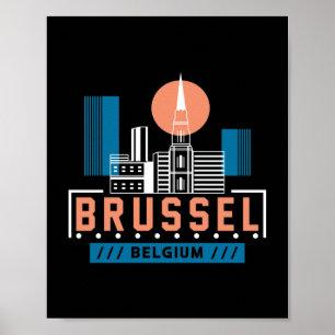 Póster Gráfico de horizonte de Bruselas Bélgica Ciudad