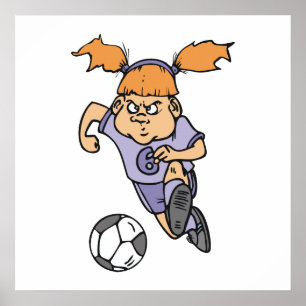Póster gráfico de jugador de fútbol chica agresivo