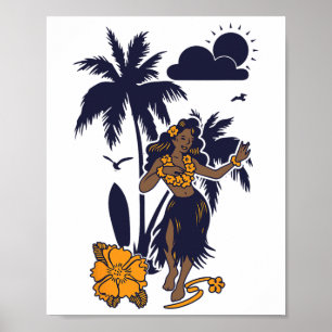 Póster Gráfico de la época del Chica hawaiano Hula
