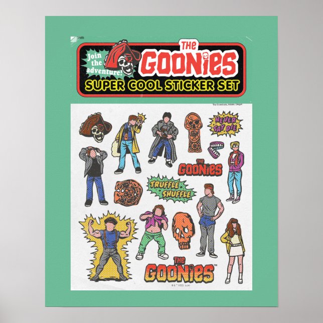 Póster Gráfico de la hoja de Pegatinas retro de Goonies (Frente)