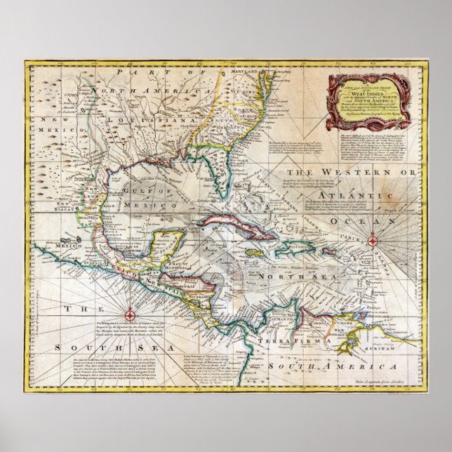 Póster Gráfico de las Indias Occidentales 1720 (Frente)