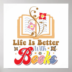 Póster Gráfico de lectura y biblioteca de estilo vintage
