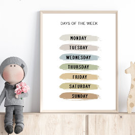 Póster Gráfico de los Días de la Semana en Tonos Terrosos