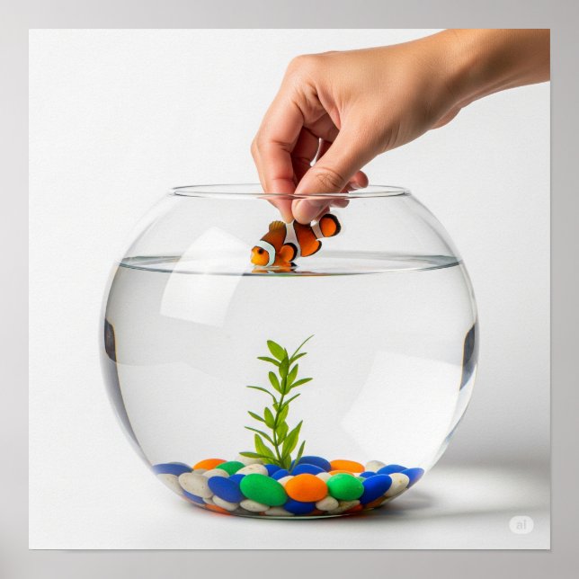 Póster Gráfico de Mano y Fishbowl (Frente)