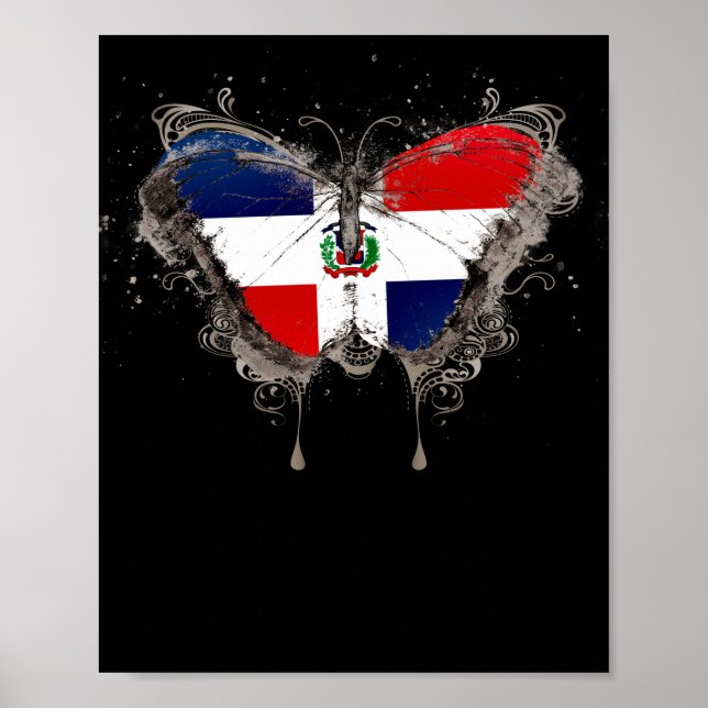 Póster Gráfico de mariposa con bandera de República Domin (Frente)