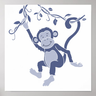 Póster gráfico de mono azul para niños