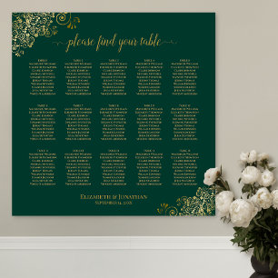 Póster Gráfico de oro de 15 asientos de Boda de mesa verd