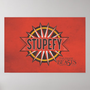 Póster Gráfico de ortografía rojo y dorado Stupefy Spell