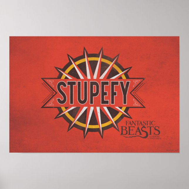 Póster Gráfico de ortografía rojo y dorado Stupefy Spell (Frente)