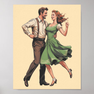 Póster gráfico de pareja de baile swing vintage de