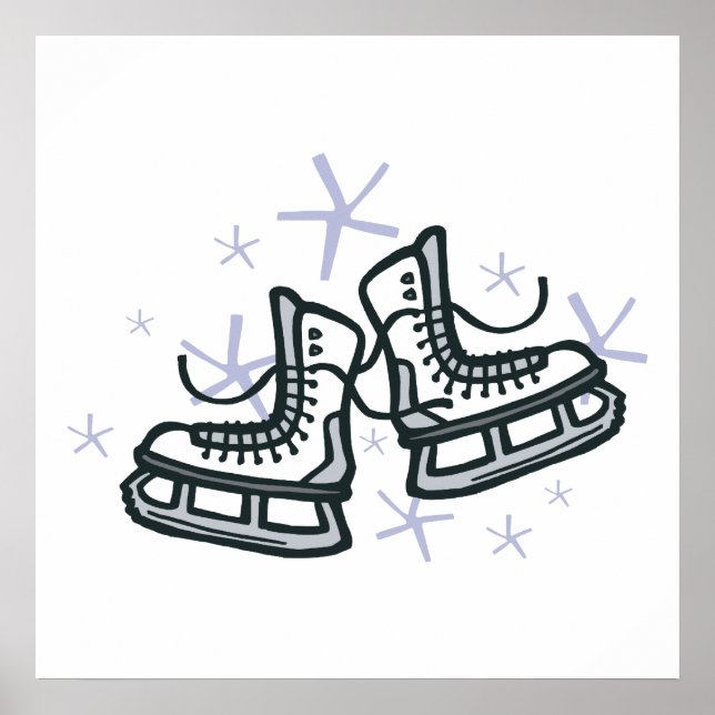 Póster gráfico de patines de hielo y copos de nieve (Frente)