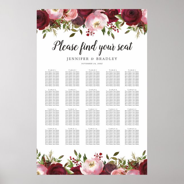 Póster Gráfico de tabla del Boda floral de Rubor de Borgo (Frente)