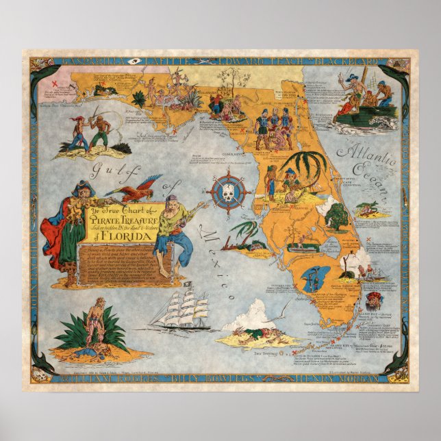 Póster Gráfico de tesoros piratas del Poster de Florida (Frente)