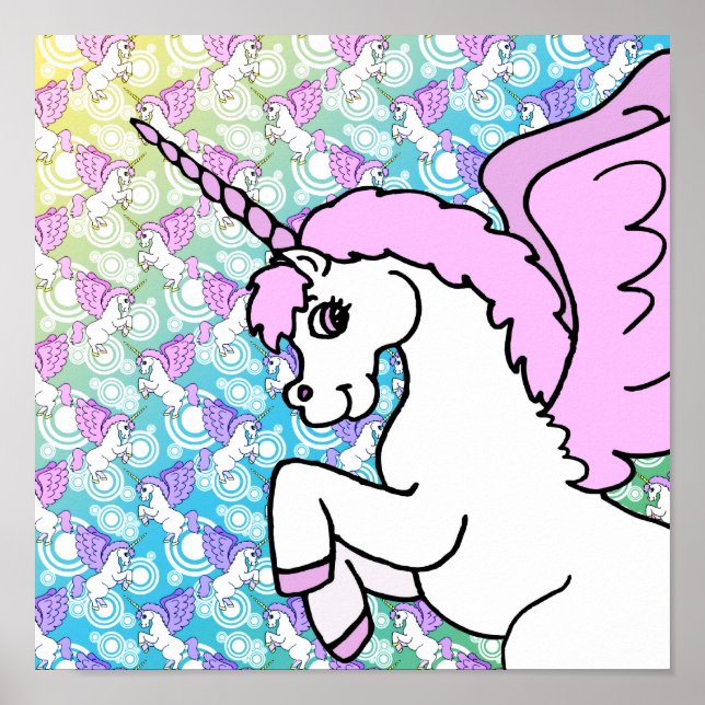 Póster Gráfico de Unicornio rosa y blanco (Frente)