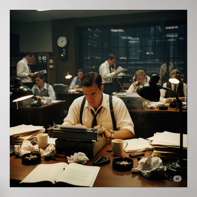 Póster Gráfico de vintage Newsroom (Frente)