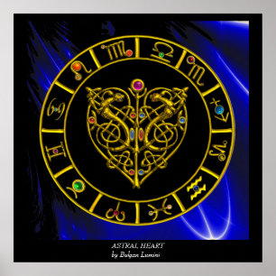 PÓSTER GRÁFICO DE ZODIO ORO,CORAZÓN ASTRAL,CONOCIMIENTOS
