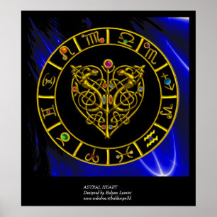 PÓSTER GRÁFICO DE ZODIO ORO,CORAZÓN ASTRAL,CONOCIMIENTOS