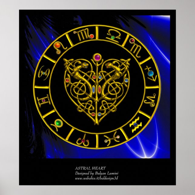 PÓSTER GRÁFICO DE ZODIO ORO,CORAZÓN ASTRAL,CONOCIMIENTOS  (Frente)