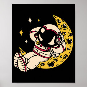 Póster gráfico del astronauta relajándose en la lu