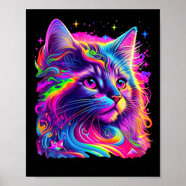 Póster Gráfico del gato arcoiris colorido (Frente)