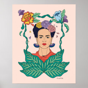 Póster Gráfico del marco floral de Frida Kahlo