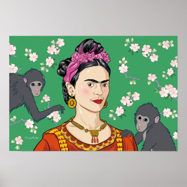 Póster Gráfico del mono Frida Kahlo (Frente)