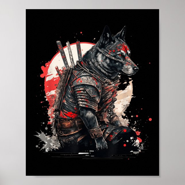 Póster Gráfico del tatuaje de Kawaii, perro Ninja de Samu (Frente)