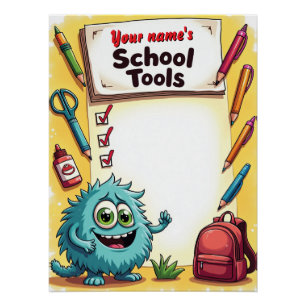 Póster Gráfico Editable de Suministros Escolares por Nomb
