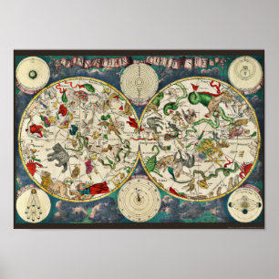 Póster Gráfico estelar Astronomía de la época del mapa ce