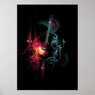 Póster Gráfico fresco de la música con la guitarra
